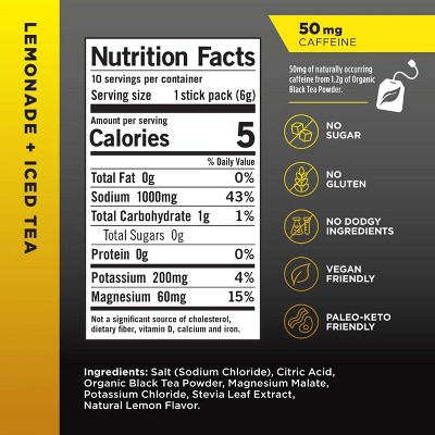 LMNT Zero-Sugar Lemonade Iced Tea Salt Electrolytes Drink - 10ct/2.1oz