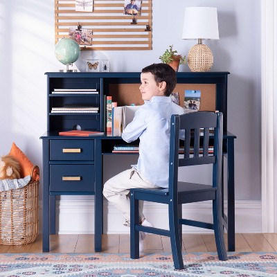 Guidecraft Taiga Kids Desk and Chair Set with Hutch: Kids Wood Desk with Drawers, Storage Shelf, and Corkboard | Study Table for Kids Bedroom
