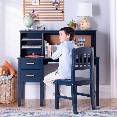 Guidecraft Taiga Kids Desk And Chair Set With Hutch Navy Kids Wooden Computer Desk With Storage Drawers And Shelves Kids Study Table For Bedroom Target