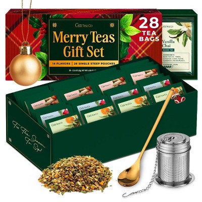 Gya Tea Co 14 Flavors Merry Tea Gift Set Variety Pack (28 Packs) - Assorted Loose Leaf Tea Sampler for Warm Holidays