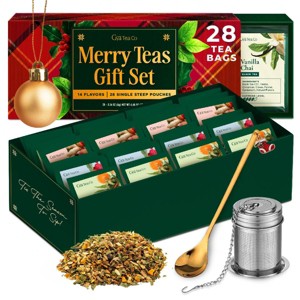 Gya Tea Co 14 Flavors Merry Tea Gift Set Variety Pack (28 Packs) - Assorted Loose Leaf Tea Sampler for Warm Holidays - 1 of 4