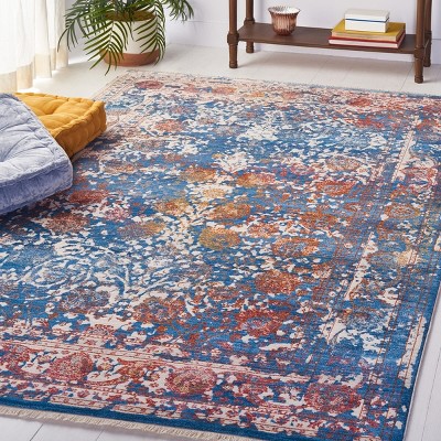 4' x 6' Blue Floral Motif Synthetic Area Rug