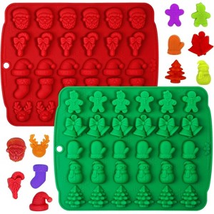 JDICTION 2 Pcs Christmas Candy Molds 30 Cavity Silicone Chocolate Gummy Molds Red and Green - 1 of 4