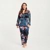 Anna-Kaci Lounge Women's PLus Size Satin Pajama Set with Wrap Front Tie Waist Top and Straight Leg Pants - 3 of 4