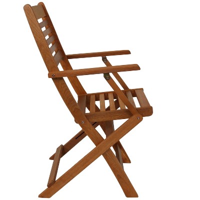 Classic Teak Oil Finish Meranti Wood Folding Patio Chairs - Set of 2