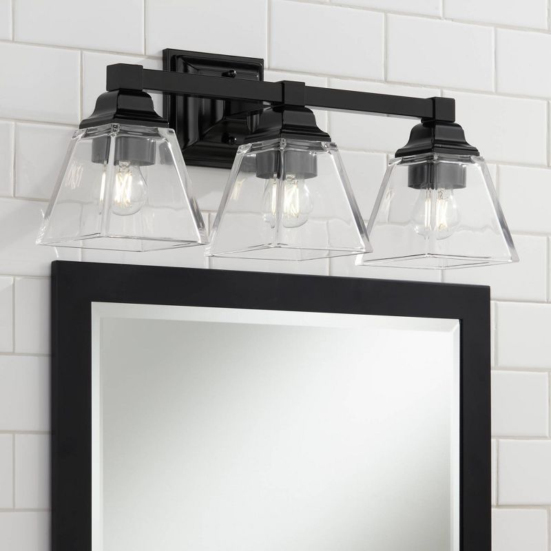 Regency Hill Mencino Modern Wall Light Sconce Black Hardwire 20" 3-Light Fixture Clear Glass Shade for Bedroom Bathroom Vanity Reading Living Room, 2 of 9