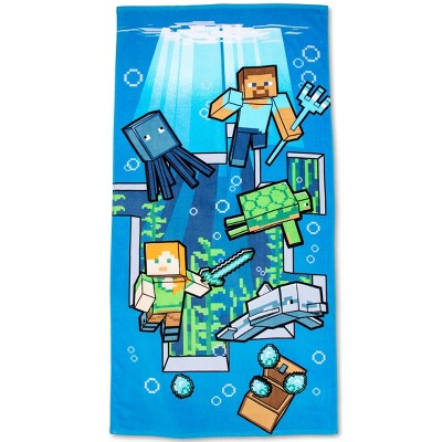 Minecraft Underwater Adventure Beach Towel Green/Blue