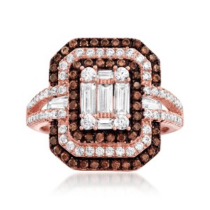 Ross-Simons 1.55 ct. t.w. White and Brown CZ Ring in 18kt Rose Gold Over Sterling - 1 of 4