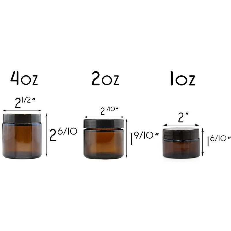 Cornucopia Brands Combo Pack of 1, 2 & 4oz Amber Glass Jars, Set of 12; Containers for Cosmetics, Lotions, & Balms, 2 of 7