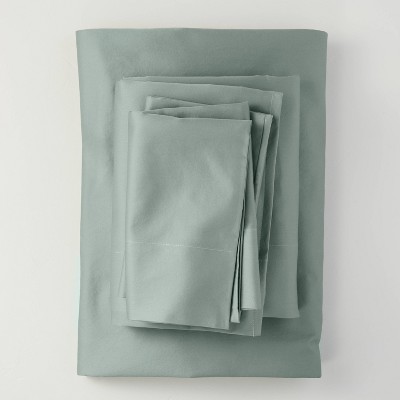 Queen 500 Thread Count Washed Supima Sateen Solid Sheet Set Sage Green - Casaluna™
