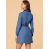 INSPIRE CHIC Women's Drawstring Waist Turn Down Collar Long Sleeve Chambray Shirt Dress - image 3 of 4