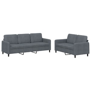 vidaXL Dark Gray Velvet Sofa Set with Sturdy Plywood & Metal Frame, Comfortable Padding - Includes Two and Three-Seater Sofas - 1 of 4