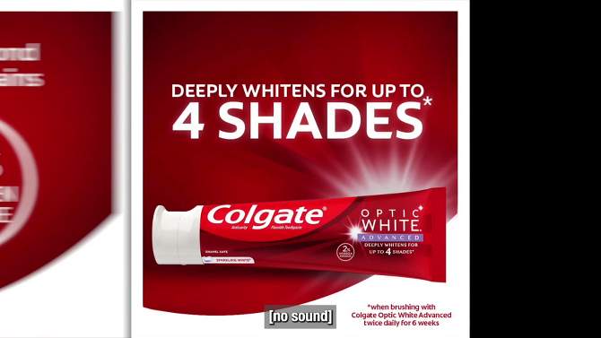 Colgate Optic White Advanced Whitening Toothpaste with Fluoride, 2% Hydrogen Peroxide - Sparkling White - 3.2oz, 2 of 14, play video