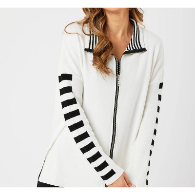 Women's Stripe Sleeve Zip Jacket - Angel Apparel