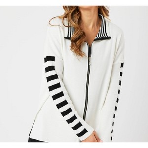 Women's Stripe Sleeve Zip Jacket - Angel Apparel - 1 of 2