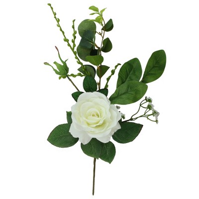 Northlight 17" Ivory/Green Rose, Baby's Breath and Foliage Artificial Spring Floral Arrangement