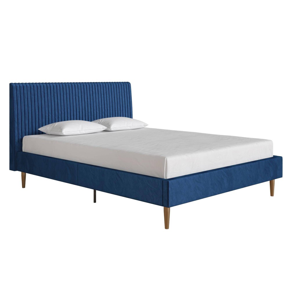 Photos - Bed Frame Queen Daphne Modern King Upholstered Platform Bed with Headboard Blue Velv