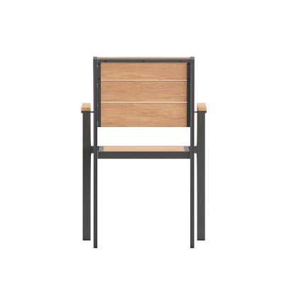 Gray Metal Patio Dining Chair with Natural Faux Teak Slats
