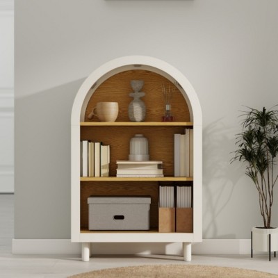 3-Tier Arched Wood Bookcase with Open Display Shelves, Small Storage Bookshelf for Bedroom, Living Room, or Entryway–The Pop Home