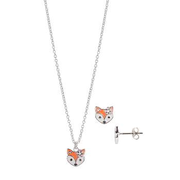 FAO Schwarz Silver Tone Fox Necklace and Earring Set
