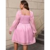 Coolmee Womens Plus Size Casual Square Neck Babydoll Mesh Puff Long Sleeve A-Line Mini Dress - 3 of 4