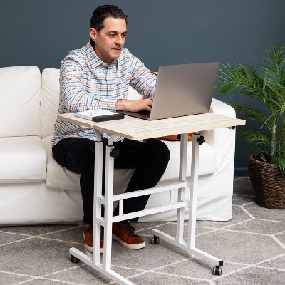 White Adjustable Height Mobile Standing Desk with Keyboard Tray