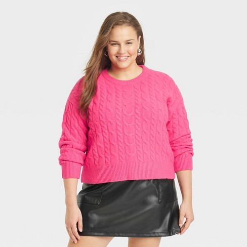 Women's Cable Crewneck Pullover Sweater - A New Day™ Pink Xxl : Target