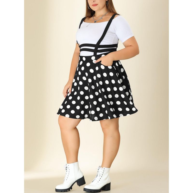 Agnes Orinda Plus Size Suspender Skirt for Women Detachable Strap A-Line Polka Dots Skirts, 2 of 6