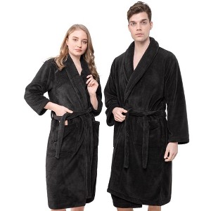 American Soft Linen Turkish Warm Fleece Bathrobe, Mens and Womens Robes, 1 Piece Shawl Collar  Adult Matching Couple Robes for your Bathroom - 1 of 4