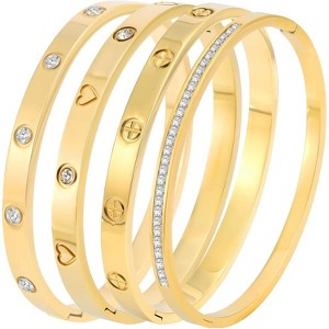 Stainless Steel Bangle Bracelet Set for Women with Sparkling Crystal Inlay, Non Tarnish Love Bangle Gift - 1 of 4