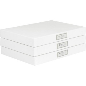 Bigso Sven Fiberboard Classic Hinged Document Box - File Organizer for Paperwork - Document Storage Box with Hinged Lid - 3 Pack - White - 1 of 2