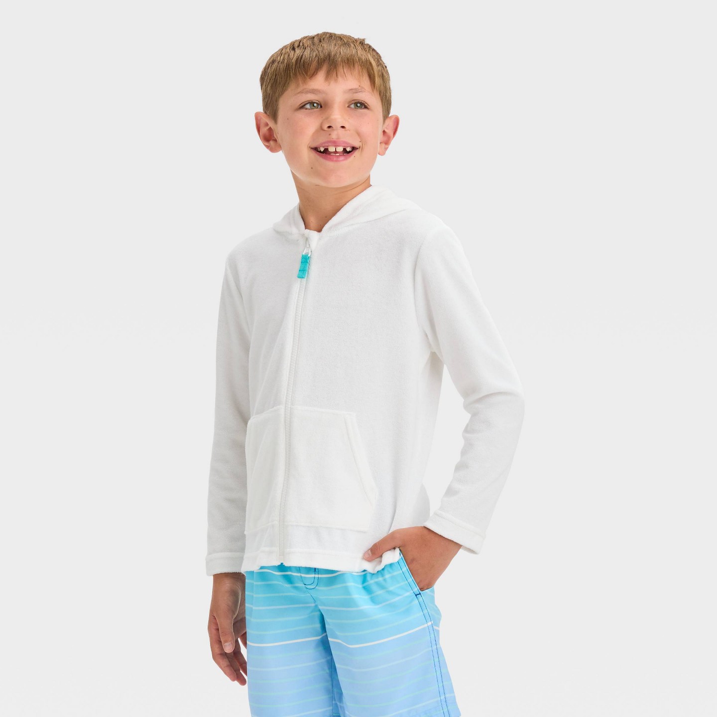 Детский топ Cat & Jack Boys' Solid Zip-Up Cover Up Top, цвет: Белый — фото 1
