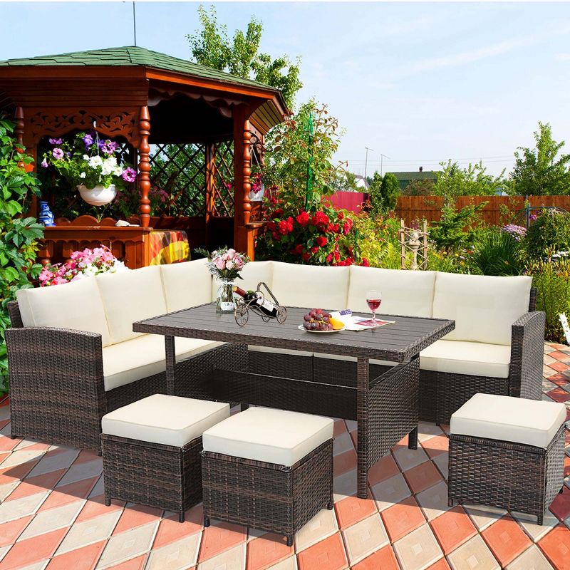 Costway 7 PCS Patio Furniture Set Rattan Sectional Conversation Sofa Coffee Table Porch, 4 of 10