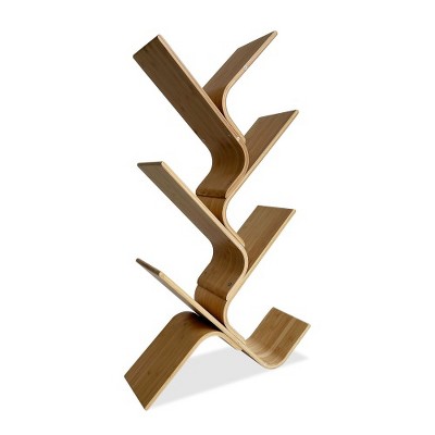 Modern Natural Bamboo Shelf with Diagonal Open Design – Minimalist Storage Rack for Books, Decor, or Office Use