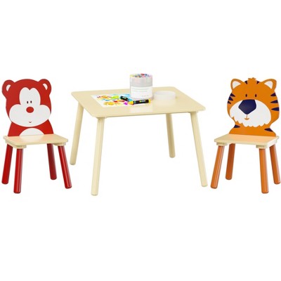 Yinvani Natural 3 Piece Toddler Table with 2 Chairs Set