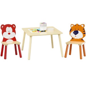 Yinvani Natural 3 Piece Toddler Table with 2 Chairs Set - 1 of 4