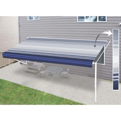 Blue Striped Vinyl RV Awning Replacement Fabric 12x8 ft