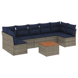 vidaXL Patio Sofa Set with Cushions 8 Piece, Outdoor Conversation Set, Patio Furniture Set for Balcony Garden, Modern Style, Gray Poly Rattan - 1 of 4