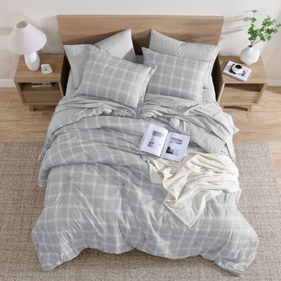 Swift Home 7PC Lightweight Reversible Printed Windowpane Bed in A Bag Comforter Bedding Set with Matching Sheets - Queen — фото 4