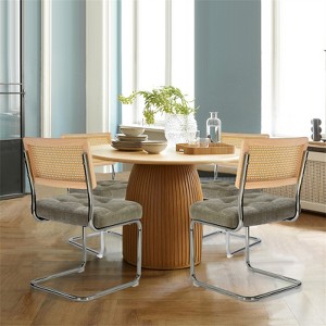Set of 4 Kylie 20.5" Wider Tufted Seat Upholstered Fabric Chairs with Chrome Legs And Mesh Backrest Cane Rattan Dining Chairs - Maison Boucle - 1 of 4