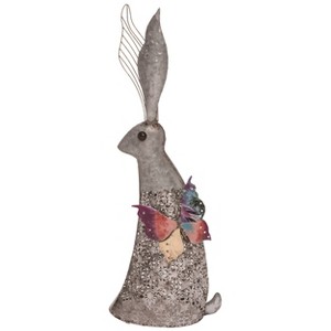 Transpac Metal 22.75 in. Silver Spring Bunny with Butterfly Decor - 1 of 2