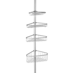 iDESIGN Steel 4 Tier Tension Pole Corner Shower Caddy York Collection Silver - 1 of 4