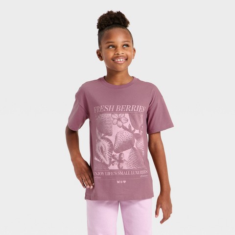 Детские Cat & Jack Girls' Short Sleeve Oversized Berries Graphic T-Shirt - Cat & Jack™ Purple M