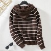 Women's Striped Hooded Cardigan Casual Long Sleeve Button Open Front Knit Sweater Brown S - 2 of 3