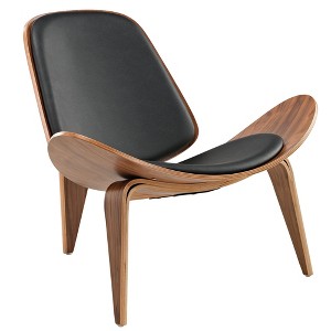 Ryder, PU Leather & Wood Mixed Lounge Chair, 35.83" W x 32.28" D x 29.33" H,Black - 1 of 4