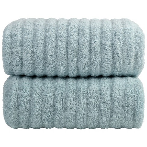 PiccoCasa 100% Cotton Bath Towels Soft and Thick Absorbent Ribbed Bath  Towels 2 Pcs Spa Blue 27x54