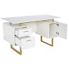 PAGED Modern Wooden Computer Desk, Home Office Desk with 3 Storage Drawers, Shelf, Elevated Wooden Desktop for Office, Study - 3 of 4