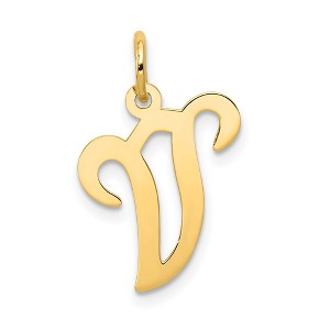 Black Bow Jewelry 14k Yellow Gold, Sophia Collection, Small Script Initial V Pendant - 1 of 4