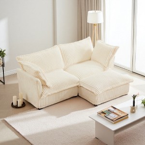 83.4" Corduroy Slipcovered L-Shaped Modular Sectional Sofa with French Edges & Removable Covers - 1 of 4