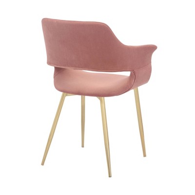 Elegant Pink Velvet Upholstered Arm Chair with Gold Metal Legs